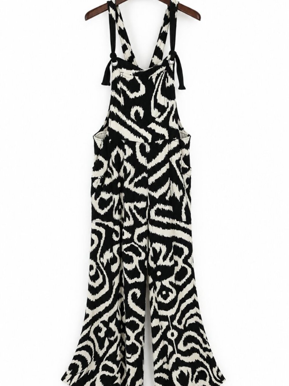 Anthropologie Black White Abstract Artsy Wide Leg Jumpsuit Overalls Size L